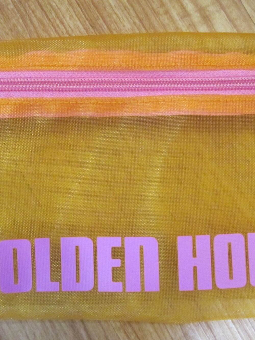 Golden Hour zippered mesh orange and pink make-up bag
